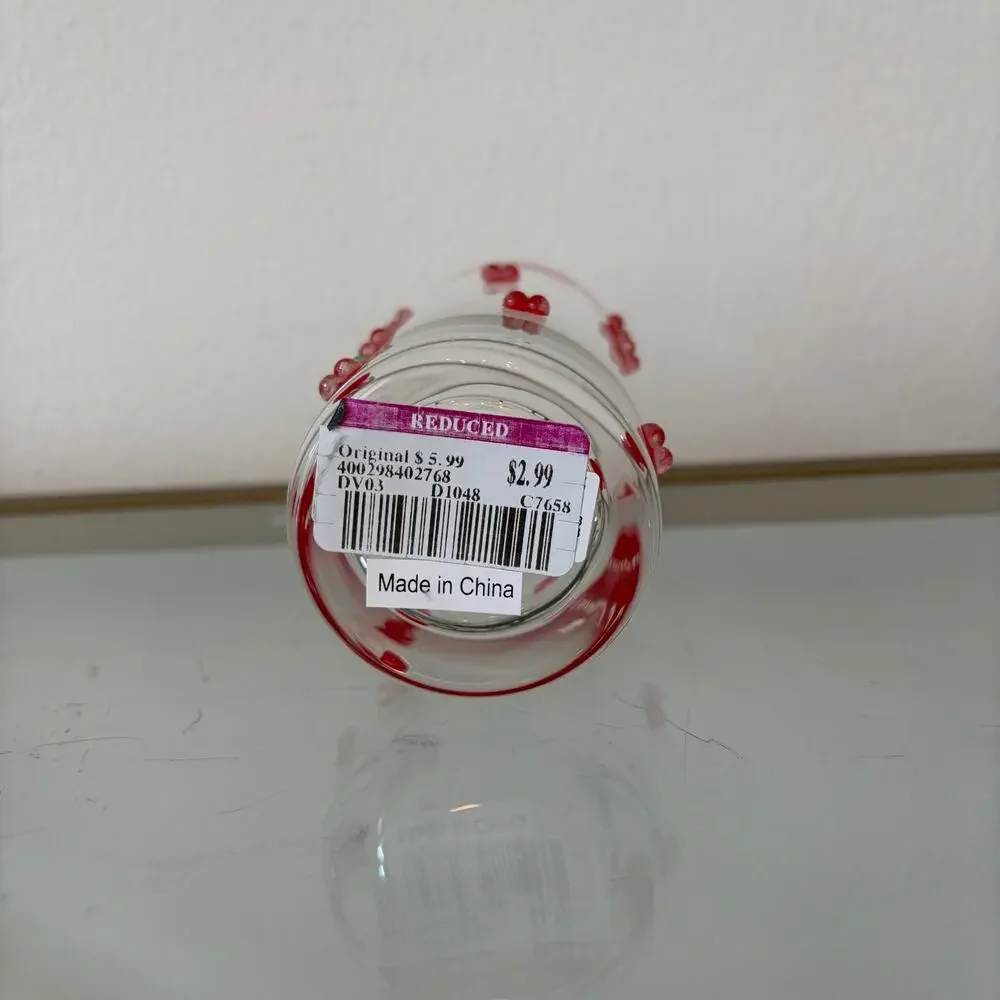 Red Cherry Icon Highball Glass Set of 2 Chic Drinkware 6in NEW